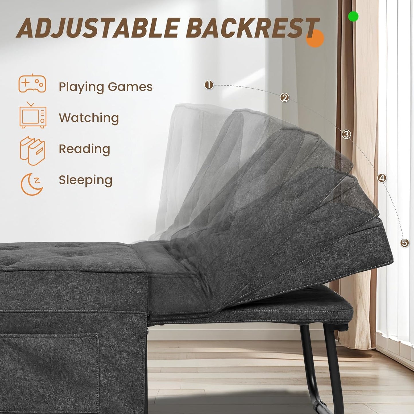 Modern 4-in-1 Sleeper Chair, Folding Sofa Bed Ottoman
