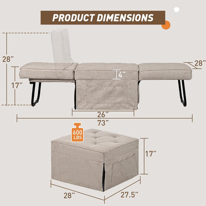 Modern 4-in-1 Sleeper Chair, Folding Sofa Bed Ottoman
