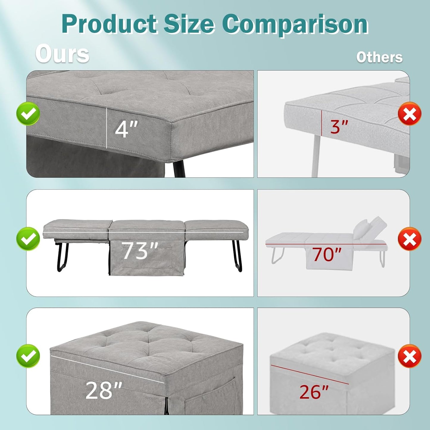 Modern 4-in-1 Sleeper Chair, Folding Sofa Bed Ottoman