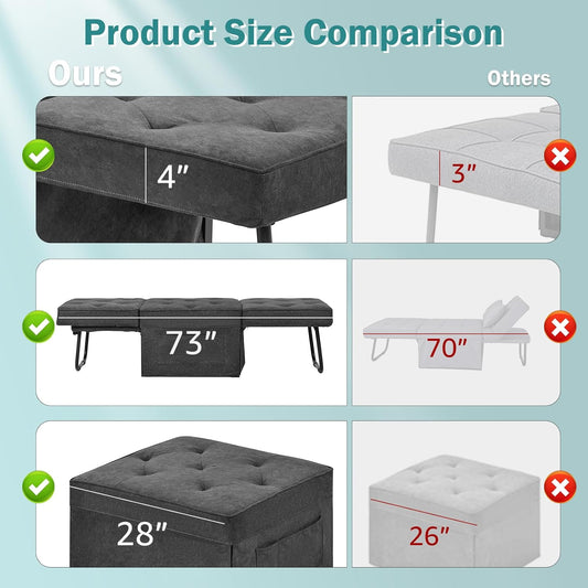 Modern 4-in-1 Sleeper Chair, Folding Sofa Bed Ottoman