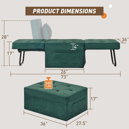 Modern 4-in-1 Sleeper Chair, Folding Sofa Bed Ottoman