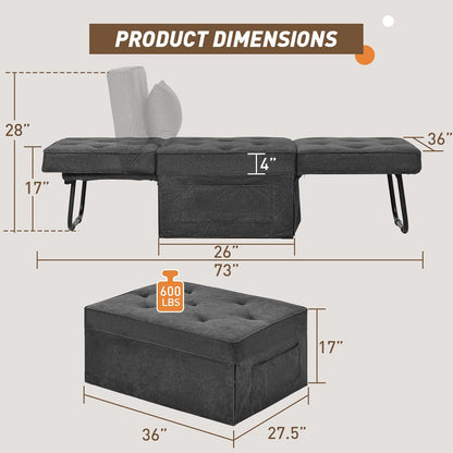 Modern 4-in-1 Sleeper Chair, Folding Sofa Bed Ottoman