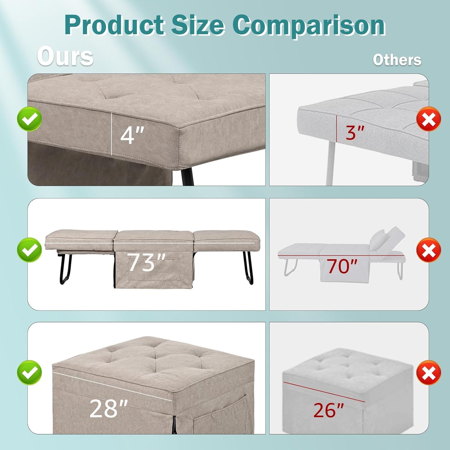 Modern 4-in-1 Sleeper Chair, Folding Sofa Bed Ottoman