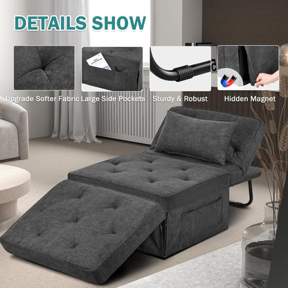 Modern 4-in-1 Sleeper Chair, Folding Sofa Bed Ottoman