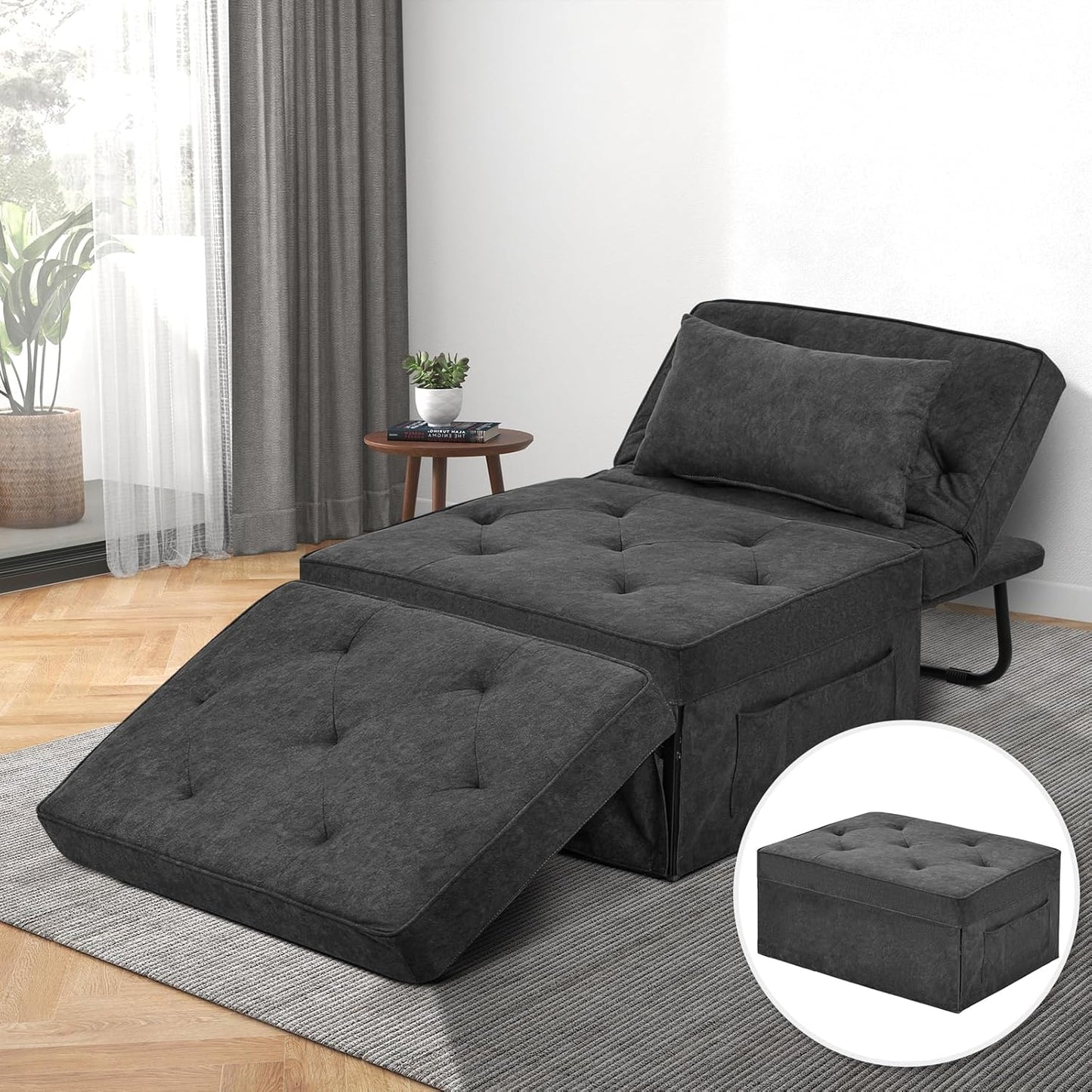 Modern 4-in-1 Sleeper Chair, Folding Sofa Bed Ottoman