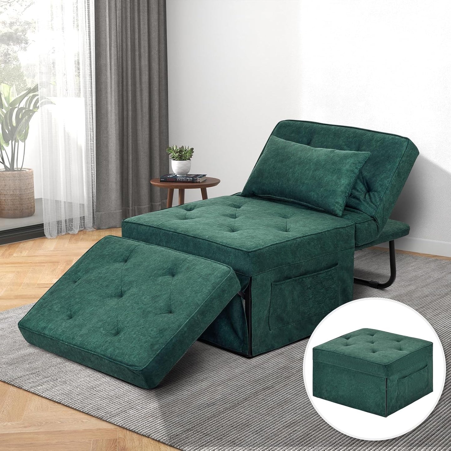 Modern 4-in-1 Sleeper Chair, Folding Sofa Bed Ottoman