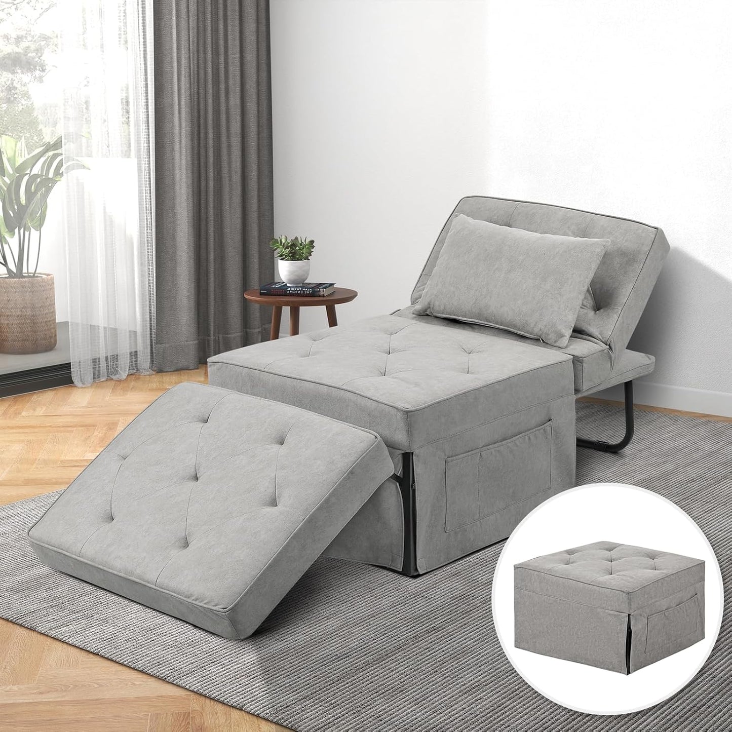 Modern 4-in-1 Sleeper Chair, Folding Sofa Bed Ottoman