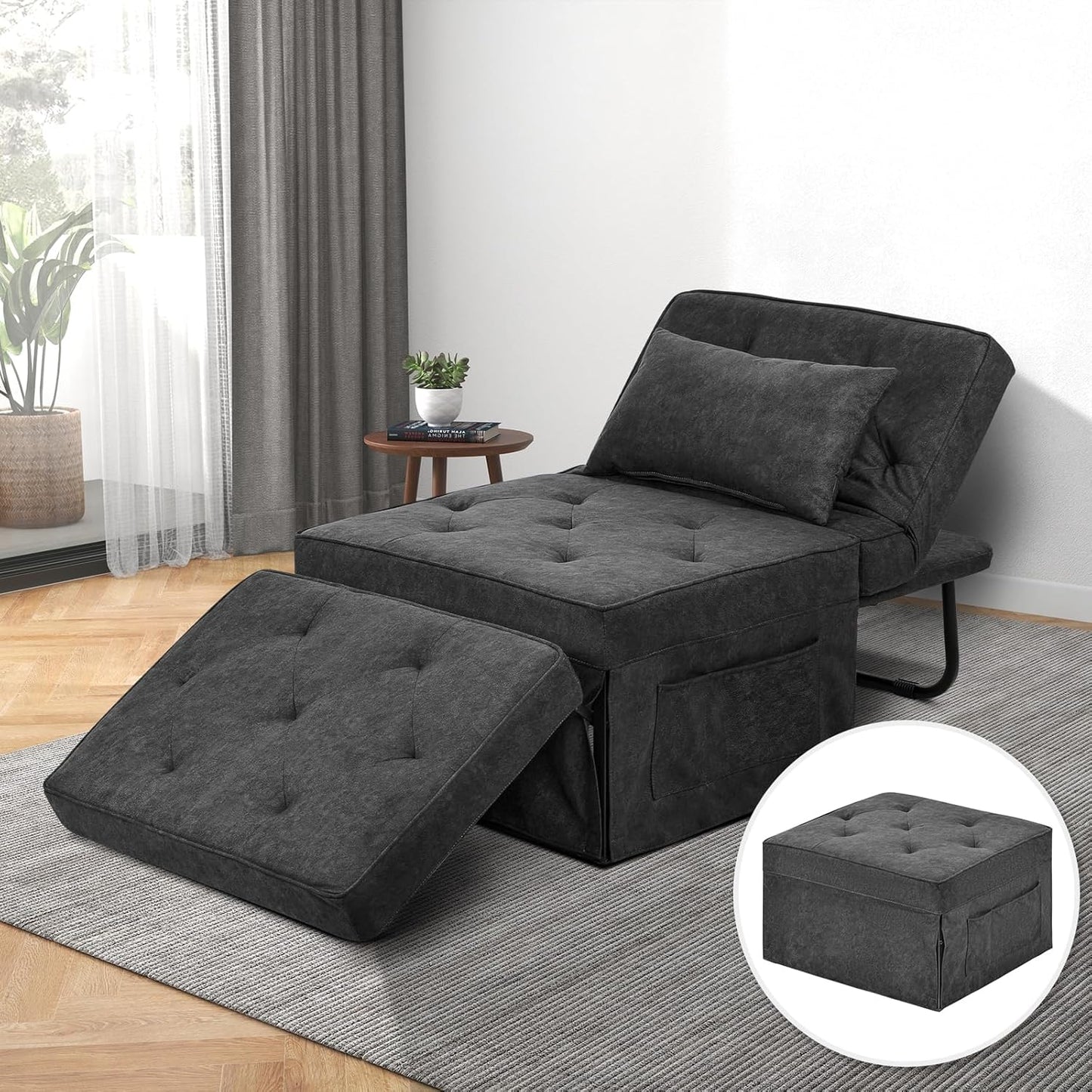Modern 4-in-1 Sleeper Chair, Folding Sofa Bed Ottoman