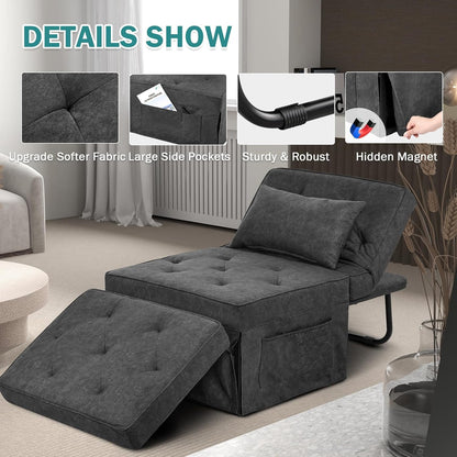 Modern 4-in-1 Sleeper Chair, Folding Sofa Bed Ottoman