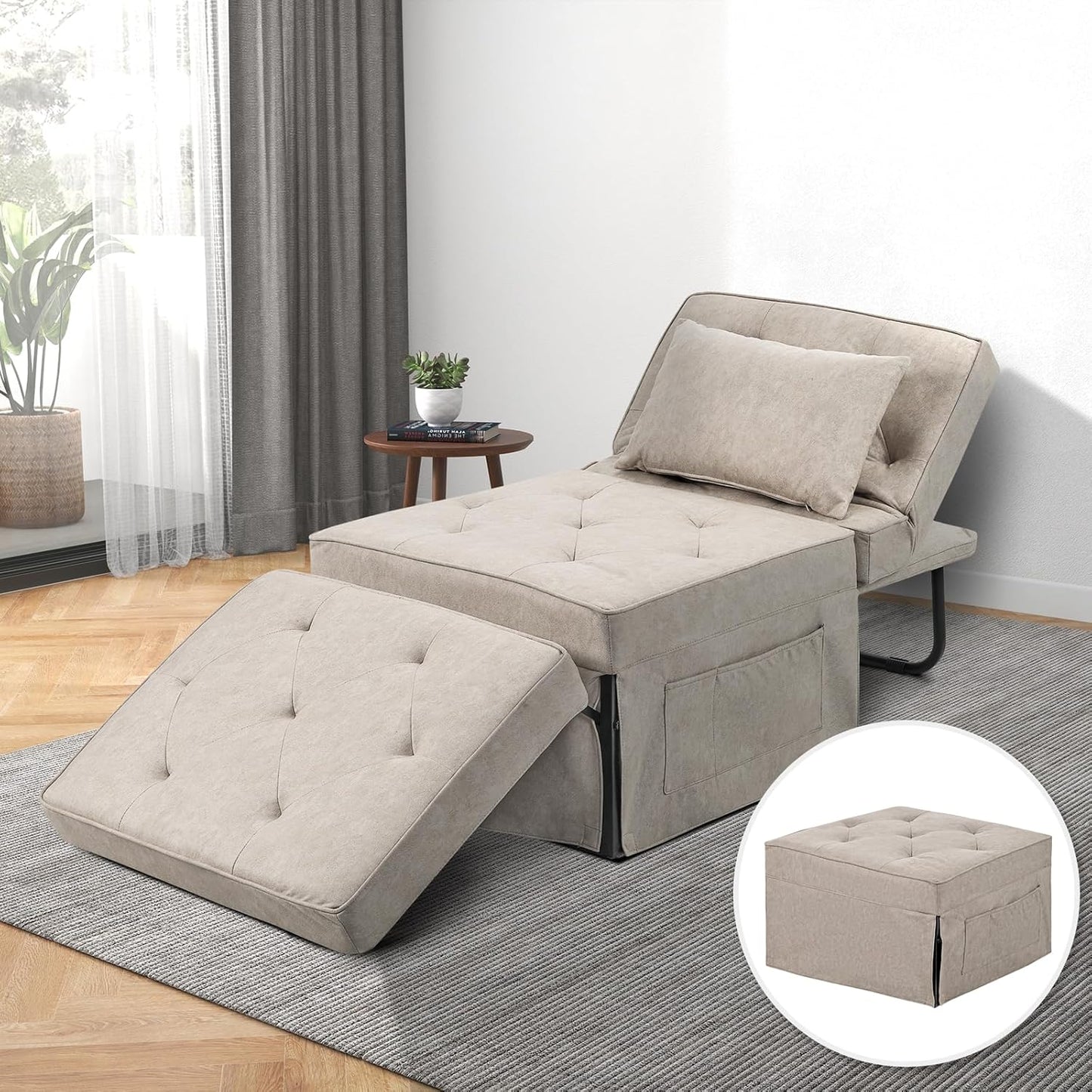 Modern 4-in-1 Sleeper Chair, Folding Sofa Bed Ottoman