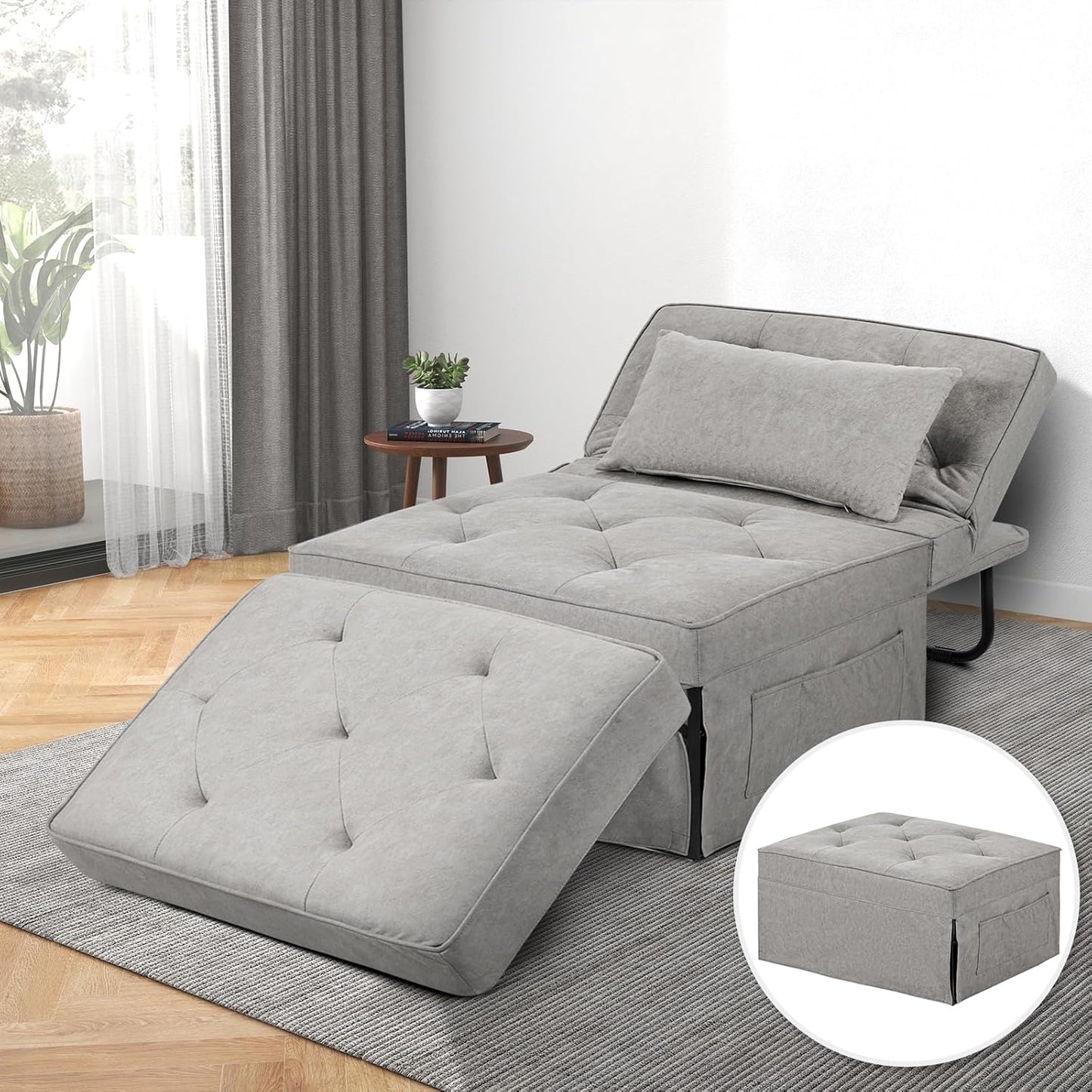 Modern 4-in-1 Sleeper Chair, Folding Sofa Bed Ottoman