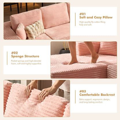 OVIOS 104" L-Shape Modular Couch with Chaise, Plush Corduroy Fabric, No Assembly Required