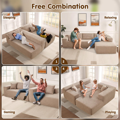 OVIOS 104" L-Shape Modular Couch with Chaise,Corduroy Fabric,No Assembly Required